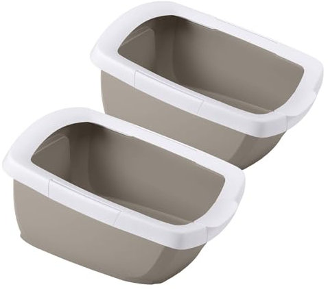 2er Sparpack Katzentoilette Schalentoilette mit abnehmbarem Rand Weiss-grau