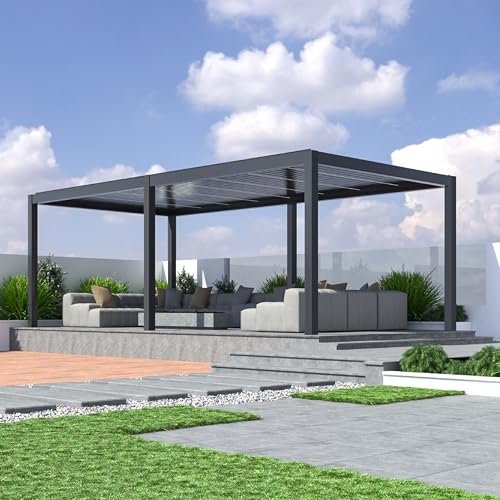 Pratt & Söhne Gartenpavillon mit elektrischen Dachlamellen 6 x 4 m - Stabile Terrassenüberdachung aus Aluminium mit LED-Beleuchtung - wasserdichte Pergola - Anthrazit