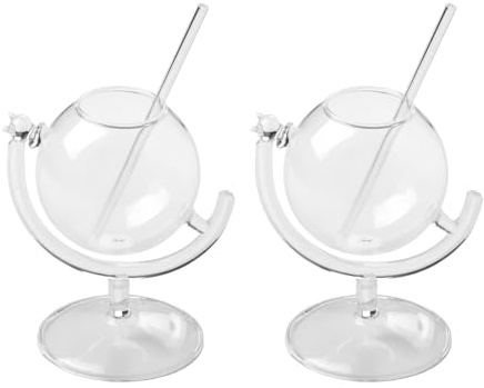 Unika Cocktailglasset med 2 Klotformade Martiniglas Vinglas med Sugrör Drickskoppar för Cocktails Whisky Vin Öl Hemmafest