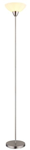 Stehleuchte nickel matt Deckenfluter Glasschirm opal Stehlampe Wohnzimmerleuchte, Metall, E27 Fassung, DxH 28x180 cm