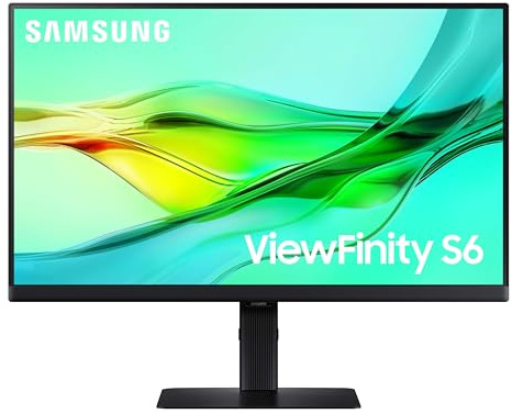 SAMSUNG 24 ViewFinity S6 (S60UD) Series QHD High Resolution Computer Monitor, 100Hz, HDR10, USB-C, Built-In LAN Port, Daisy Chain Support, Easy Setup, Height Adjustable Stand, LS24D606UANXZA, 2024