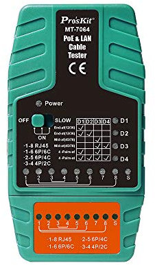 Pro'skit Taiwán Calidad MT-7064 PoE & LAN Probador de cable de red Probador de cable de red PoE Tester-IEEE 802.3 apagado/at estándar Midspan/Endspan Cable Tester - RJ11/RJ12/RJ45 probador(MT-7064)