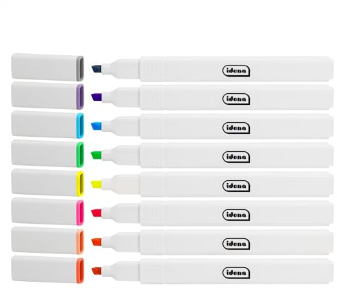 Idena 11130 - Evidenziatore, 8 pezzi in colori vivaci, punta a cuneo con larghezza linea 1-4 mm