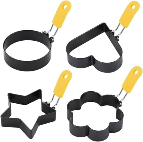 Spiegelei Schimmel - Edelstahl Ei Ringe Antihaft Omelett Form mit Griffen, Rundes Herzförmig Spiegeleiformen für die Pfanne, Form Pancake, für Pfannkuchen Von, Hackbrate, Sandwiches,4 Pack