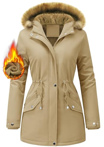 FemiChic Cappotto Giubbotto Donna Invernale Parka Impermeabile Imbottita con Cappuccio Giacca Antivento Foderato in Pile Giacche Caldo in Pelliccia Elegante Cappotti Invernali