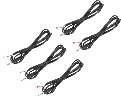 sourcing map 5pcs 3.5mm Male Jack to Bare Wire Open End Replacement TRS 3 Pole Stereo 1/8 Audio Cable Plug Jack for Earphone Headphone Cable Repair, 1m