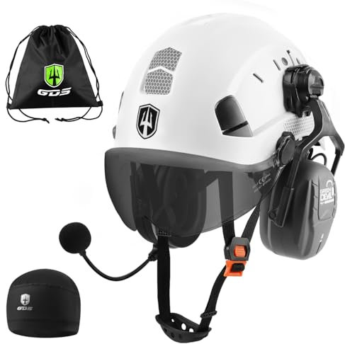 GREEN DEVIL Mervex Vent Schutzhelm mit Aktivem Gehörschutz und Klarem Visier Arbeitshelm ABS Sicherheitshelm EN 397 Industriehelm EN352-konforme SNR 32dB mit Bluetooth