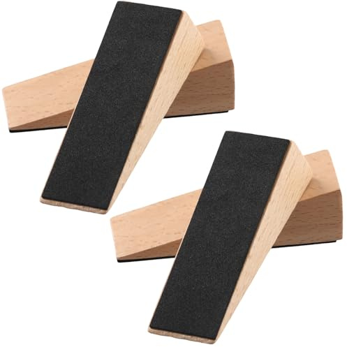 4 Stück Türstopper Boden, Rutschfest Holztürstopper mit Gummi, 9x3x2,5cm, Türkeil aus Holz Stapelbarer, Door Stopper, Holzkeile Klein für Häuser, Büros, Werkstätten, alle Arten von Türen (Beige)