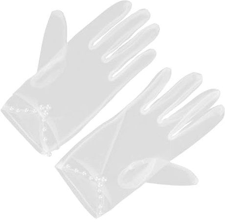 WOFASHPURET 1paar Brauthandschuhe Mit Perlen Kurze Spitzenhandschuhe Für Hochzeiten Partys Und Tanzveranstaltungen Mesh-design Atmungsaktiv Und Für Damen