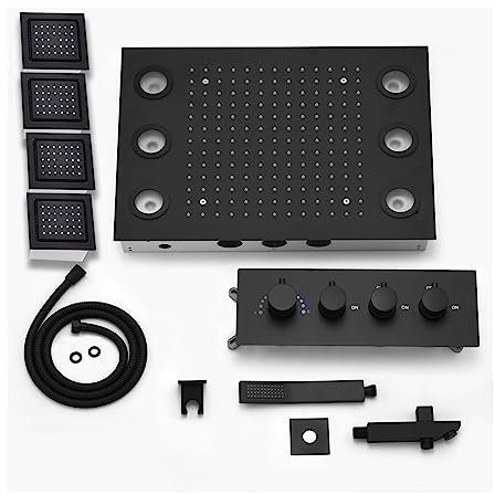 Système de douche numérique, Panneau de pommeau de douche à LED for salle de bains, ensemble de système de douche à effet pluie, interrupteur de dérivation for mitigeur thermostatique à jet latéral po
