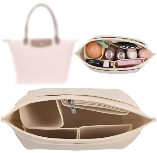 Ekukeon Taschen Organizer,Handtaschen Organizer,Filz Taschenorganizer mit Mehrere Fächer,Geldbörsen-Organizer für Taschen,Filz-Organizer-Handtascheneinsatz,Beige