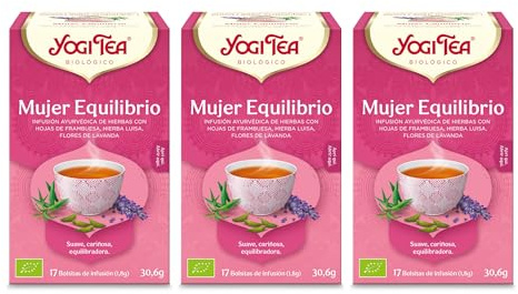 Yogi Tea - Mujer Equilibrio - Infusión Ayurvédica - Con Hojas de Frambuesa, Hierba Luisa y Flores de Lavanda - Sin Cafeína - Pack de 3x17 bolsitas (51 en total)