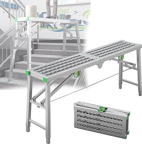 Ponteggio pieghevole portatile con piedini antiscivolo regolabili in altezza e sgabello multiuso ideale per la pulizia dell'auto 140 x 40 cm