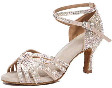 MINITOO Chaussures de Danse pour Femmes, Chaussures de Latin Salsa avec Paillettes, 41.5 EU