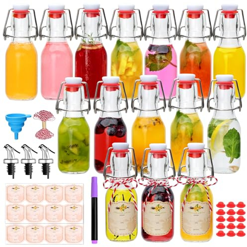 COMUDOT Botellas de vidrio con tapa abatible de 4 onzas, botellas de extracto de vainilla, juego de 15, botella de vidrio con tapa abatible para elaboración casera, bebidas, aceite, vinagre, agua
