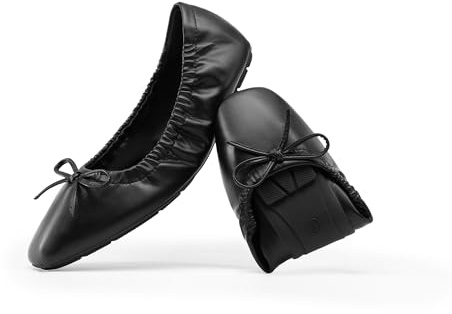 DREAM PAIRS Women's Flats Foldable Square Toe Ballet Flats for Women Bowknot Dressy Comfortable Light Weight Slip On Dress Shoes,Size 6,Black-Pu,DWUMFA2531