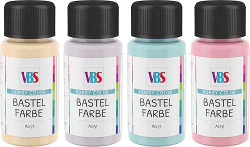 VBS Bastelfarben-Set Pastel Love 4 Stk. 50 ml - Acylfarbe zum Basteln, DIY, Malen, geruchsneutral, wasserfest, kreatives DIY