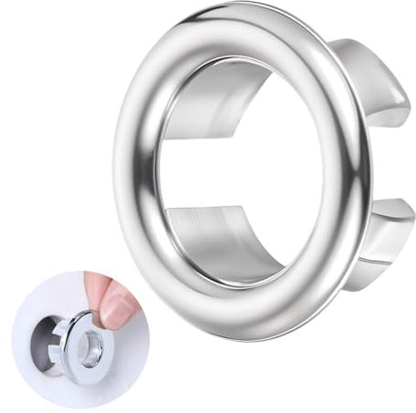 Oruola 4pcs Overflow Sink Hole Cover,Sink Overflow Cover,ABS Bathroom Sinks Overflows Covers,Decorative Bath Overflows Hole Ring for Sinks Holes with Ø 22-24 mm Opening,Silver