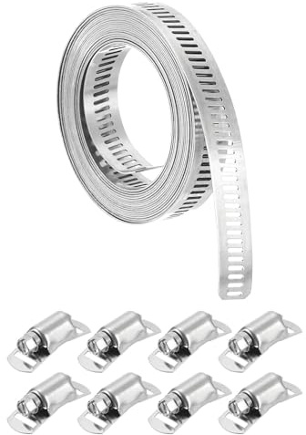 sourcing map Colliers de serrage en acier inoxydable 304, sangle en métal de 3 m + kit de 8 fixations plus solides, colliers de serrage réglables à bande à vis sans fin pour tuyau de refroidisseur