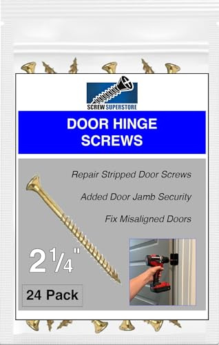 Polished Brass Finish Wood Screws 9 X 2-1/4 Inch – Extra Long Steel Door Hinge Screws - Door Security Screws - 24 Pack