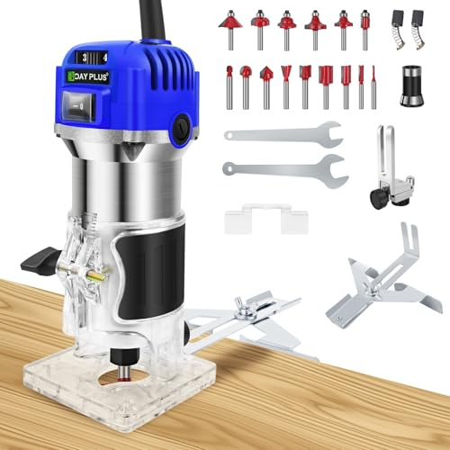 Electric Hand Palm Router Tool 800W Hand Edge Trimmer,6 Variable Speeds Wood Trimmer Set Laminator Router Joiners Tool with 15pcs 1/4 Milling Cutters,for DIY Woodworking