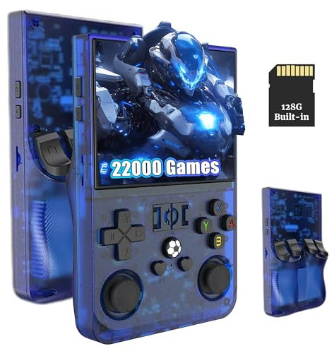 R36 MAX Retro Handheld Game Console with 128GB TF Card, 22000+ Preloaded Games, Portable Gaming Device for Retro Gaming Enthusiasts, Supports over 40+ gaming platforms, 4.0 Inch IPS Screen (BLUE)