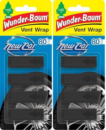 WUNDER-BAUM Vent Wrap | Lufterfrischer fürs Lüftungsgitter | Bietet langanhaltenden Duft | Unauffälliges Design | New Car, 4 Stück (Packung mit 2)
