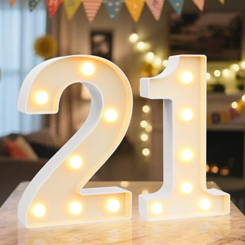 Ledido Cool & Warm LED Light up Number 21 for 21st Birthday Decorations | Light Up Number 21 Sign for Birthday, LED Number Lights for Wedding Anniversary Grad Home Bedroom Table Wall Party Decor