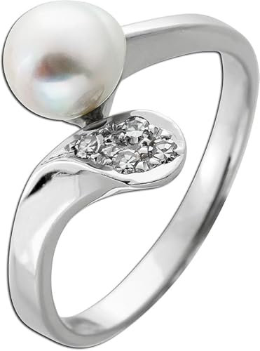 Ch.Abramowicz Perlenring Weißgold 585 japanische Akoyaperle 4 Diamanten 0.08ct. LP 18