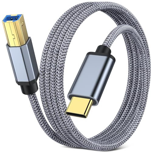 APAPATEK Cavo USB B a USB C per stampante MacBook Pro/Air, cavo MIDI intrecciato per pianoforte digitale Yamaha Casio, tastiera MIDI, controller DJ, DAC a iPad, 1,5 m, grigio
