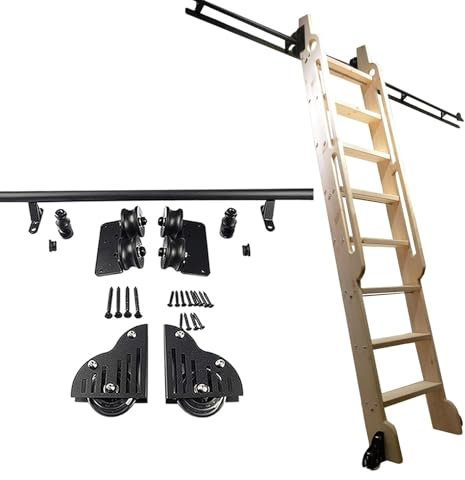 Schiebeleiter-Kit, Rollbibliotheks-Hardware-Kit, Bibliothek mit Rädern, Mobile Schienenschiene, Mehrzweck für Lofttreppen/Bücherregal-Schienen-Kit, Gleitrolle (Nein) (10 Fuß/300 cm Schienen-