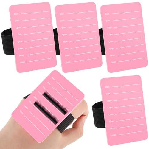 Patelai 4 Pieces Lash Holder Eyelash Extension Hand Pallet Tray Tools with Adjustable Wrist Strap Adjustable Lash Tray Strip Palette One Size Fits Most Eyelash Extension Holder(8-15 mm,Pink)
