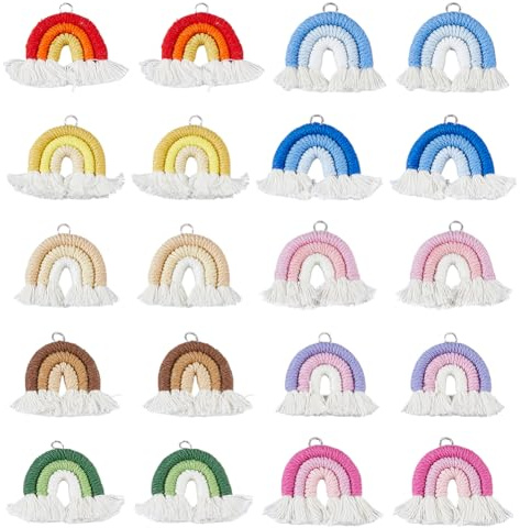 DICOSMETIC Mutil Farben Kleine Makramee Regenbogen Anhänger Regenbogenquaste Charm Bunte Boho Regenbogen Anhänger Handgemachter Webornament Polycotton Charm Zum Herstellen von Schlüsselanhängern
