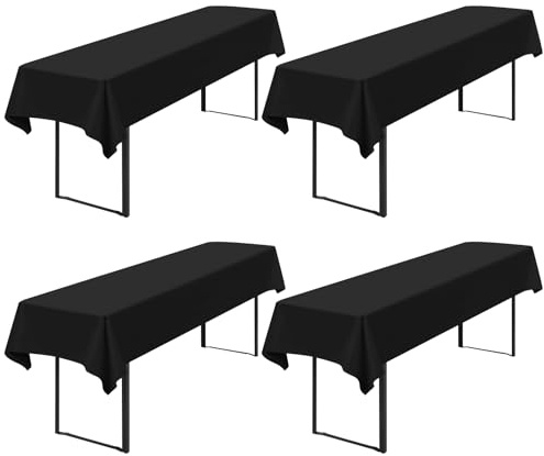 4 Stück Tischdecke Bierzeltgarnitur 100 x 250cm Biertisch Tischdecke wasserdichte Polyester Bierbank Tischdecken für 50 und 70cm Biertische, Rechteckige Tischdecken für Hochzeitsfeiern(Schwarz)