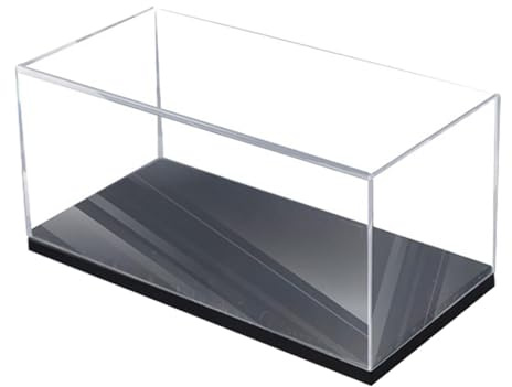 MagiDeal Transparente Acryl-Vitrine, Schaukasten, tragbarer moderner Tisch für 1/64-Fahrzeugmodelle, für Mini-Actionfiguren, kleine Spielzeuge, Schwarzer Sockel