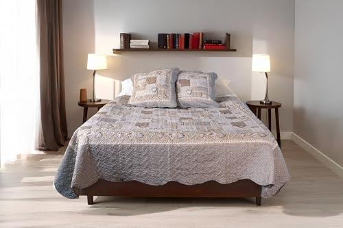 Alguna vez Boutis Patchwork San Valentín – Parte superior de la cama 230 x 250 cm con 2 fundas de almohada de 65 x 65 cm, colcha acolchada para 2 personas, parte superior de la cama, diseño de