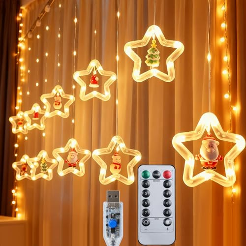 Ninonly Lichterkette Weihnachtsbeleuchtung Fenster 8 Leuchtmodi und Dimmfunktion 100 led Lichterkette Außen Fernbedienung mit Timer Weihnachtsfensterlichter für innen und Außenbereich Warmton