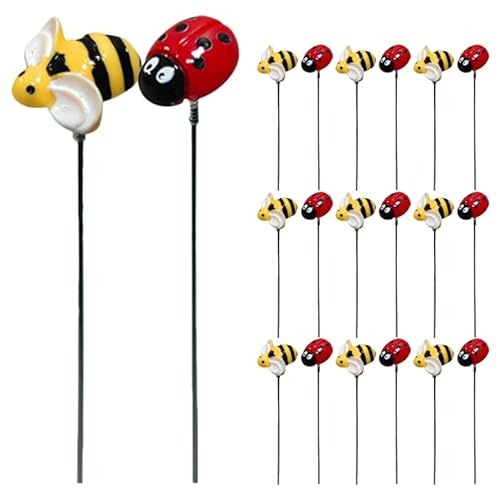 Abaodam Garden Bee and Ladybug Stakes Set of 2 Outdoor Lawn Plug-in Insect Yard Art for Patio Flower Beds Backyard Planter Decor