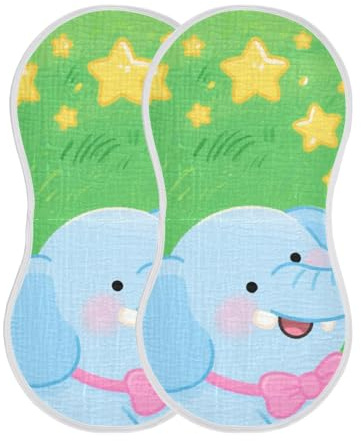 miaozhen Cute Cartoon Blue Elephant Cotton Baby Mussola Panni Ruttino Facile da lavare panni per il lavaggio Per Unisex set di 2, 55,9 x 27,9 cm