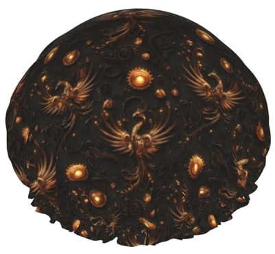 Large Shower Caps for Women Reusable - Fashion Comfy Steam Punk Bird Print Double Layer Hair for Shower with Elastic Rope and Peva Lining