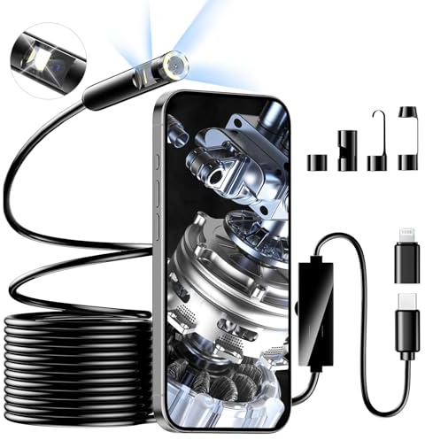 Caméra d'inspection Endoscopique Serpent 1920P HD, Endoscopique D'inspection à Double Lentille, Endoscopique Type C de portée avec 8+1 Lumières LED pour Smartphone Android et iOS, iPhone, iPad (5M)