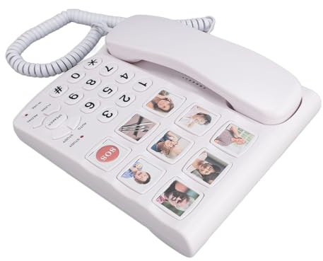 Ejoyous Téléphone à Gros Boutons pour Personnes âgées, Téléphone Filaire avec Télécommande SOS et Numérotation d'images pour Les Utilisateurs Malentendants et Malvoyants
