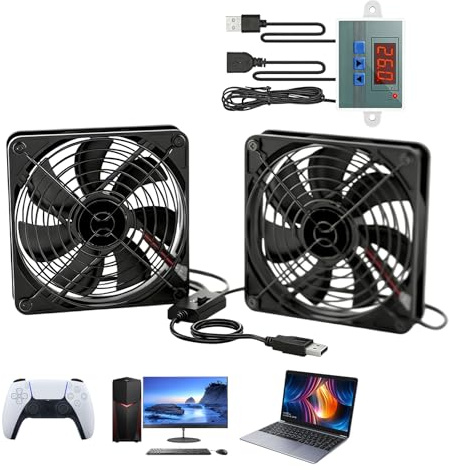 2-IN-1 Ventilateur USB 120 mm, 5V Ventilateur PC avec Régulateur de Température Numérique, Trois Vitesse Réglable USB Ventilateurs Ultra-silencieux, Ventilateur de Refroidissement pour PS5 DVR Routeur