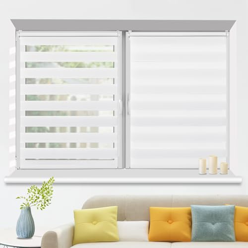 HOMEDEMO Doppelrollo Klemmfix ohne Bohren & mit Bohren, Rollos für Fenster und Tür, 75x200cm (Stoffbreite 75cm, Weiß), Duo Rollo Klemmrollo, Fensterrollo Sichtschutz lichtdurchlässig