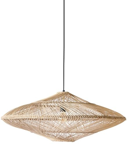 Lámpara colgante de mimbre con forma de platillo volante, de ratán natural, para isla de cocina o dormitorio. Casquillo E26, ajustable, de un solo cabezal. Ideal para comedores, islas de cocina