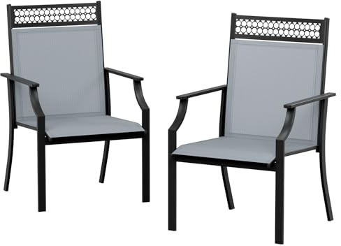 LIFERUN XXL Gartenstühle Set 2er Extra Breite Sitzfläche Terrassenstühle mit Armlehne Atmungsaktiv Schnelltrocknend Textilene Outdoor-Stühle Stabil Metallgestell Belastbar bis 120 kg für Balkon Garten