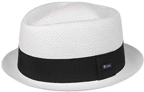 Lipodo Amatillo White Pork Pie Strohhut Diamond Eleganter Hut Made in Italy Unisex Frühjahr Sommer weiß XL (60-61 cm)