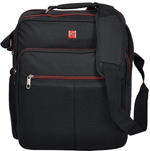 KEANU TOP hochwertiger Flugbegleiter Umhängetasche :: 2 DIN A4 Fächer 2 Vordertaschen Qualität :: Arbeitstasche Herrentasche im Hoch und Querformat HAARLEM (Black)