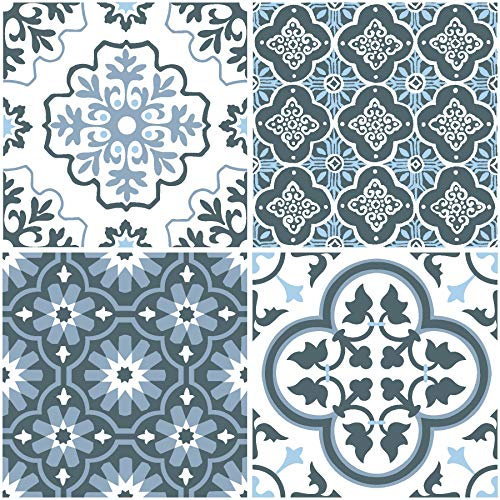 WallPops FP2951 Leyton Peel & Stick Floor Tiles, Blue, 12 x 12 inches