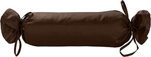 Mako Satin Nackenrolle Kissen Bezug 15x40 - Bezug Nackenstützkissen mit Verschlussbändern aus 100% Baumwolle - Bezug für Nackenkissen einfarbig Dunkelbraun - Made in EU